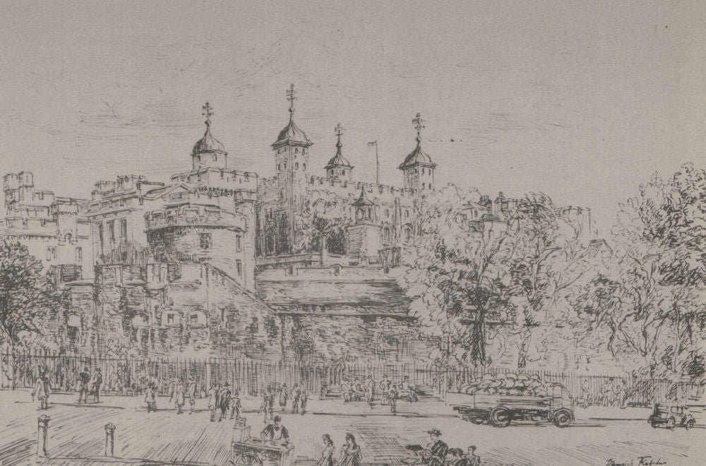 LONDON. The Tower of London, by Hanslip Aurora 1947 old vintage print picture